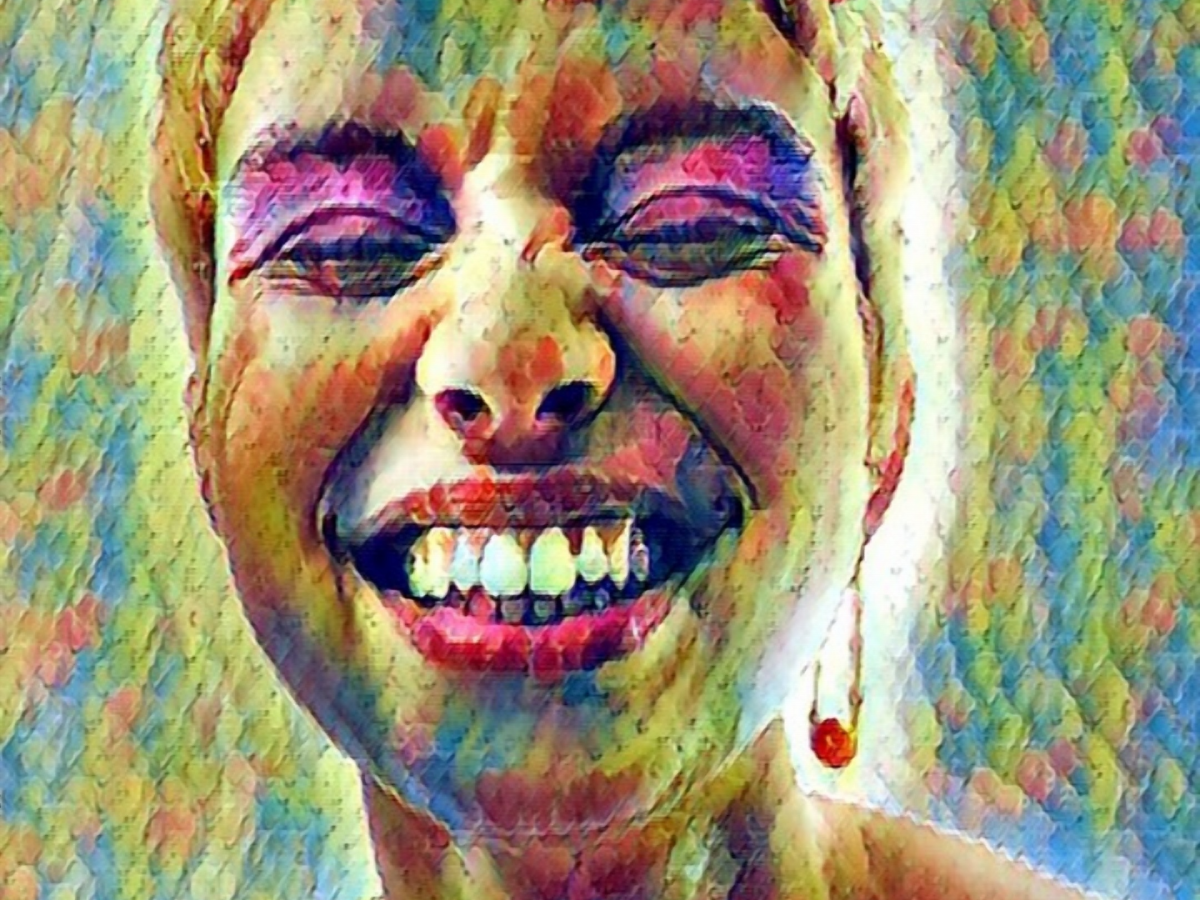 Illustrated portrait of a smiling Black woman with cropped hair and a drop earring